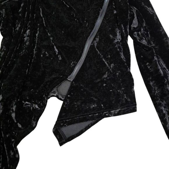 Blank NYC Black Crushed Velvet Asymmetric Zip Moto Jacket Women's Large - Picture 3 of 7
